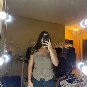 PrettyLittleThing Taupe Button-Front Blouse